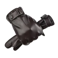 Men's dark brown PU leather touchscreen winter gloves with wrist strap and white stitching - Square Buckle Style / Dark Brown