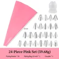 24-piece pink baking set including stainless steel piping nozzles and 12-inch pastry bag - 24-Piece Set (OPP Bag) / Pink