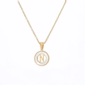 Gold letter N necklace featuring a white shell inlay pendant on a classic link chain - Letter N