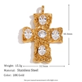 18K gold plated stainless steel cross pendant with five white oval zircon gemstones - Cross Pendant - Gold - White Zirconia