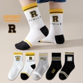 Set of 5 pairs of boys' breathable cotton crew socks in American sports style - Elastic Band Best Boy / 3-5 Years (Feet length 13-15cm)