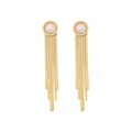 Long gold tassel earrings with pearl stud and sleek metallic fringe strands - White Round Faux Pearl Tassel Style (1#)