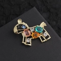 Broche de poni dorado con cristales de colores en caja de joyería para el Año Nuevo - Pony de Diamantes Colorido (XZ268 Pony Colorido)