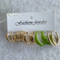5-pair fashion jewelry earring set with gold finish and green resin accents on display card - KC Gold (0263)