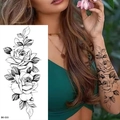 Sketch style rose flower temporary tattoo sticker with black and white petals for arm - Pattern BK-033