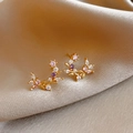 Orecchini a foglia oro stile vintage francese con zirconi viola e rosa a fiori - 9# Ago in Argento-Regolare-Oro