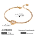 Goldenes Herz-Armband aus Edelstahl mit weißem Inlay und Strasssteinen, 17+5cm Länge - Goldenes Hohl Herz Tennis-Armband (JDB2410029)