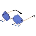 Lunettes de soleil nuage sans monture bleues avec pompons et perles en gouttes - Monture Dorée Verres Bleu Foncé