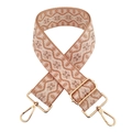 Close-up of beige geometric diamond weave bag strap with golden metal swivel hooks - Light Pink Wave