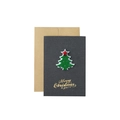 Green felt Christmas tree greeting card with a gold script and kraft envelope - Grey-Xmas Tree