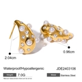 Pendientes de gota en acero inoxidable chapado en oro 18k con perlas y pedrería - Dorado Perla Zirconia