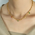 French style gold wavy necklace with colorful heart-shaped zircon tassels for women - Gold Heart