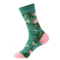 Floral crew socks in teal and pink knit blend with garden plant pattern design - 902 Teal Floral