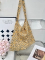 Yellow floral print canvas tote bag with long straps for women's daily commute - Small Yellow Floral(24#)