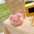 Pink 3D pig silicone case for AirPods Pro with cute ears and bow on plaid fabric - Bow-tie Pig + Carabiner / AirPods 1/2 Gen