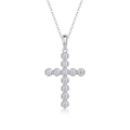 Collana classica con pendente a croce in argento sterling S925 con pietre di moissanite tonda - Stile Croce a 11 Pietre (P13380) / Senza certificato