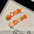 Handmade orange citrus theme press-on nails for kids with cute cartoon fruit patterns - Extra Small (XS) / Thumb 14mm/Index 10mm/Middle 11mm/Ring 10mm/Pinky 7mm / C109-Orange Theme