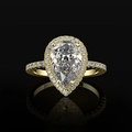 Classic gold pear-cut zircon halo engagement ring with pavé diamonds on black background - US 5 / Gold