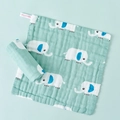 Soft 6-layer mint green cotton baby washcloth with white elephant print and label - Full Print Elephant