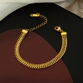 Elegant 18K gold plated double curb link bracelet with adjustable lobster clasp closure - E169 Braided Gold Bracelet