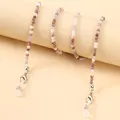 Detail of colorful faceted bead glasses chain with silver lobster clasps and silicone loops - Gray