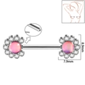 Pink opal flower nipple ring in silver stainless steel with 8.9mm piercing dimensions - 1.6x14mm (Threadless) / Style 2-Pink Glitter