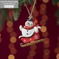 Snowman on red sleigh Christmas ornament hanging on pine tree branch, 6.5x7.5cm - Style B-Red Sleigh Snowman