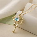 Retro gold teardrop necklace featuring an evil eye pendant with blue pupil on white - Style 2 / Gold
