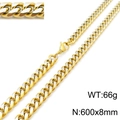 8mm golden Cuban link chain necklace for men in stainless steel with 600mm length detail - Gold Necklace (KN198432-Z)