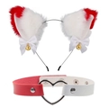 Détail de l'ensemble serre-tête oreilles de chat et collier ras du cou cœur rouge et blanc - Ensemble Choker Rouge Et Blanc / Blanc/Rouge