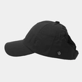 Detail view of the breathable quick-dry fabric and metal snap on this ponytail baseball cap - Adjustable / Dark Gray