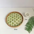 Round rattan tray with green monstera leaf pattern and 30cm diameter detail - Plants & Flowers / Small 30*3cm