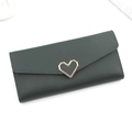 Deep green long wallet for women with golden heart clasp and pebbled leather texture - Long Style Heart Buckle / Green