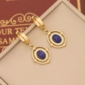 Golden hoop earrings with oval lapis lazuli stones and vintage bead accents - Dark Blue Oval Vintage Style(13#)