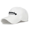 White cotton golf baseball cap with happening embroidery and distressed brim details - White