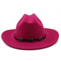 Dettaglio cappello in lana fucsia con cinturino in corda nera e borchie in argento vintage - M (56-58cm) / Rosa Rossa