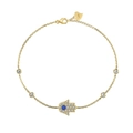 Gold S925 sterling silver Hamsa hand bracelet with blue and clear zircon stones - 925 Silver / Gold Blue Zirconia (DY150307-S-G-WH)