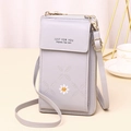 Lavender crossbody phone bag with daisy embroidery and adjustable strap - Gray