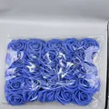 Bulk pack of artificial blue PE foam roses in transparent packaging for wedding decor - Rose Leaves (25pcs) / Sapphire Blue