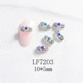 Bijou d'ongle ovale argenté avec strass AB et cristaux, 10x5mm, lot de 5 pièces chic - Strass AB ovale argenté (LF7203) / Perle à Trou Traversant 10*5 mm