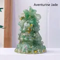 Aventurine crystal Christmas tree with gold foil flakes and Merry Christmas relief - Aventurine Jade