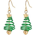 Pendientes de árbol de Navidad con espiral verde y estrella dorada en fondo blanco - Forma de árbol de Navidad