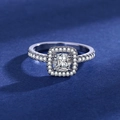 Silver cushion-cut moissanite ring with halo setting on a dark blue background - Positive [platinum Gold] Ljz-154 / Adjustable Open