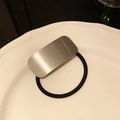 Sleek silver brushed metal rectangle ornament on a high-elasticity black hair tie band - Brushed Rectangle / Silver