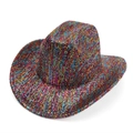 Close-up of glittery western cowboy hat with colorful metallic sequins for festivals - 58cm / Colorful