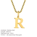 Elegant stainless steel box chain necklace with 10mm letter R pendant in 14K gold - Letter R / Gold