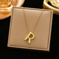 3D balloon style letter R pendant necklace in polished gold plated titanium steel - Gold-R
