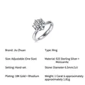 Classic 1ct Moissanite six-prong ring in 925 sterling silver with adjustable band size - Classic Six-Prong Style (Premium) / 1 Carat / 6.5mm