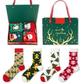 Christmas socks gift set with Santa and snowman patterns in 4 pairs cotton blend - One Size / Christmas Mixed Patterns 6(177+175+178+176)