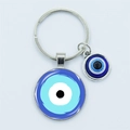 Blue evil eye keychain with silver alloy pendant and round glass bead accessory - Blue Glass Cabochon